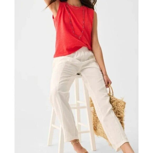 Faherty Linen Blend Arlie Pants In White- Women's Size Large - Picture 1 of 13